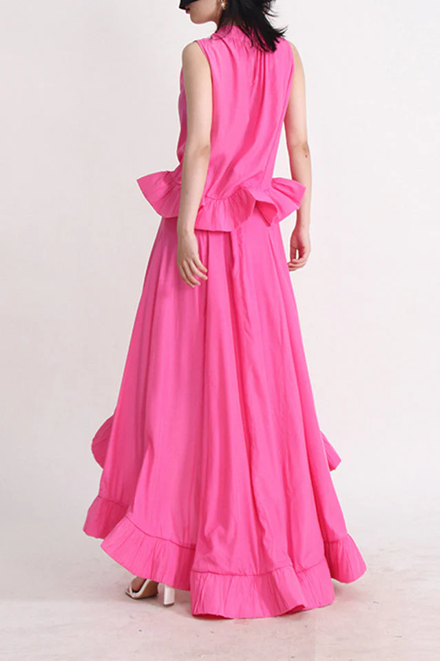 Ruffled Waist Halter Top + Maxi Skirt Set - Image 3