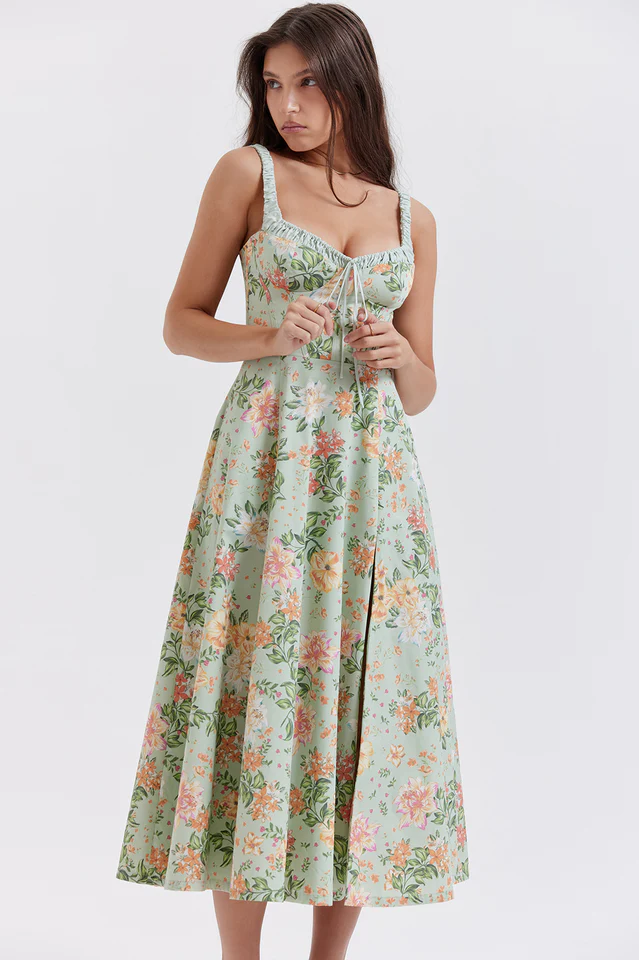 Sabrina Light Jade Print Bustier Sundress - Image 4