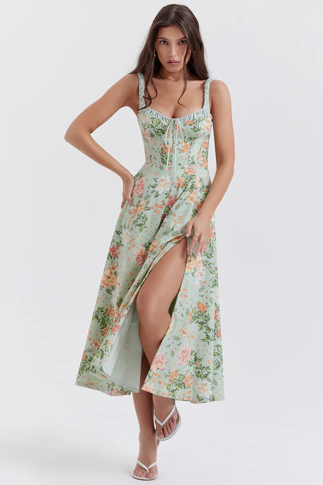 Sabrina Light Jade Print Bustier Sundress - Image 5