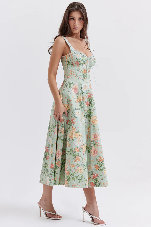 Sabrina Light Jade Print Bustier Sundress - Image 6