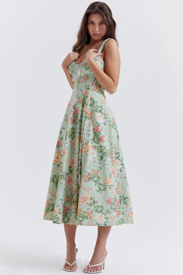 Sabrina Light Jade Print Bustier Sundress - Image 7