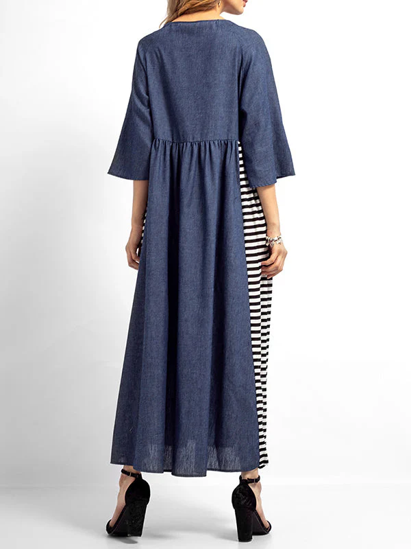 Sabrina Stripes Solid Color A-Line Dress - Image 2