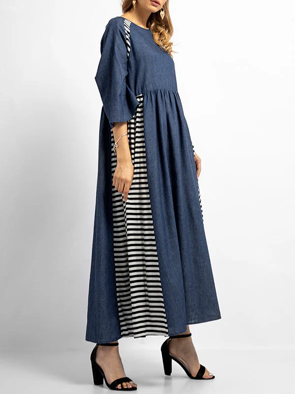 Sabrina Stripes Solid Color A-Line Dress - Image 3