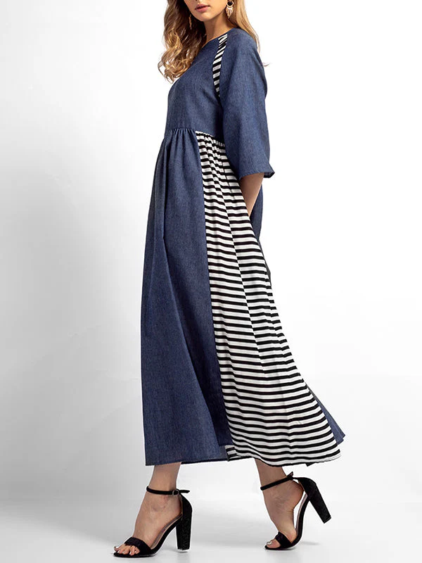 Sabrina Stripes Solid Color A-Line Dress - Image 4