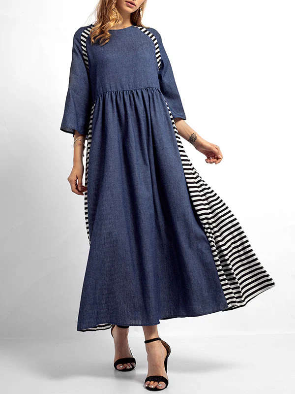 Sabrina Stripes Solid Color A-Line Dress - Image 5
