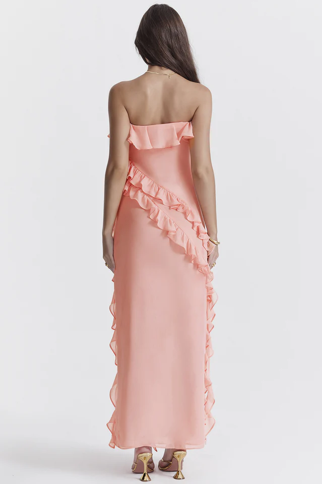 Sarina Apricot Ruffle Maxi Dress - Image 2