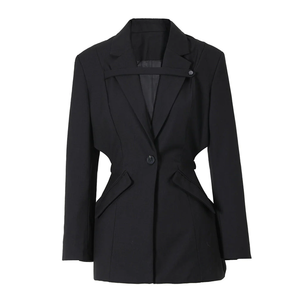 Sassy Banded Waist CutOut Lapel Collar Single Breasted Tailored Blazer - Image 2