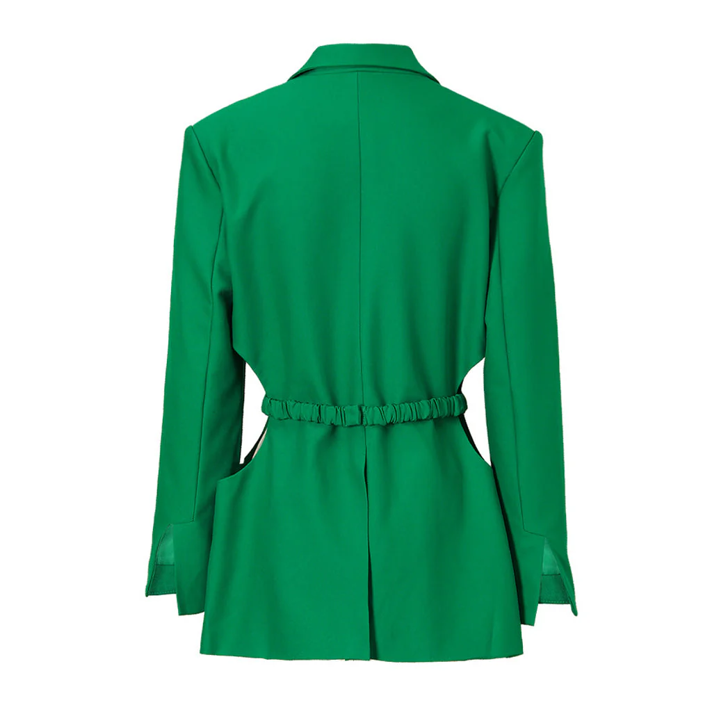 Sassy Banded Waist CutOut Lapel Collar Single Breasted Tailored Blazer - Image 4