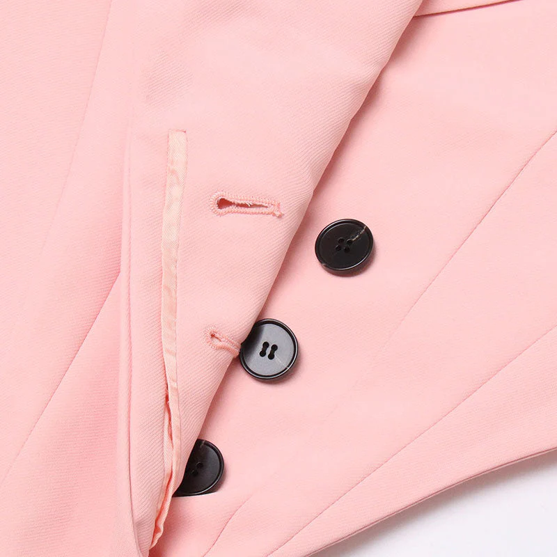 Sassy CutOut Peak Lapel Shoulder Pad Long Sleeve Blazer Bodysuit - Pink - Image 5