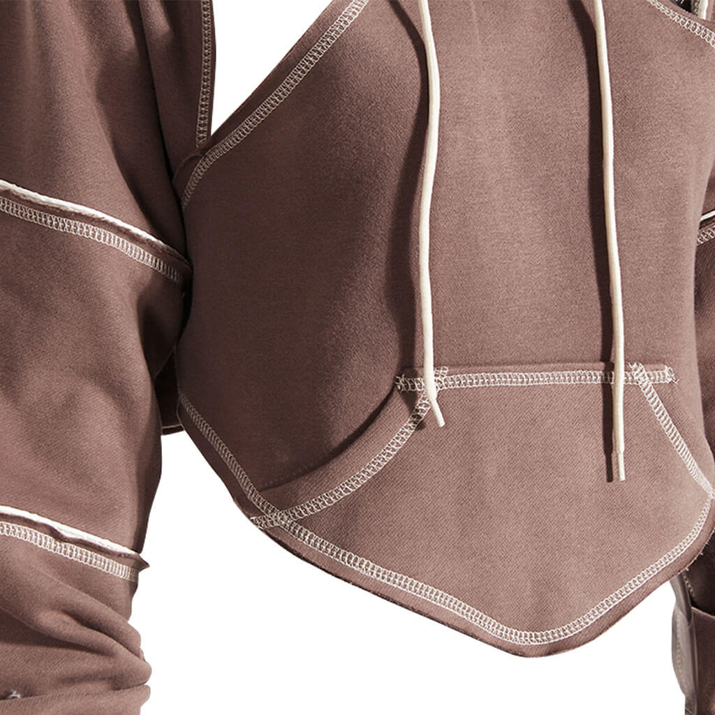 Sassy CutOut Tie Back Contrast Stitch Drawstring Hooded Crop Sweatshirt - Image 4