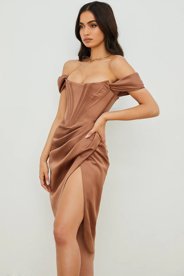 Satin Off Shoulder Dress - Image 22