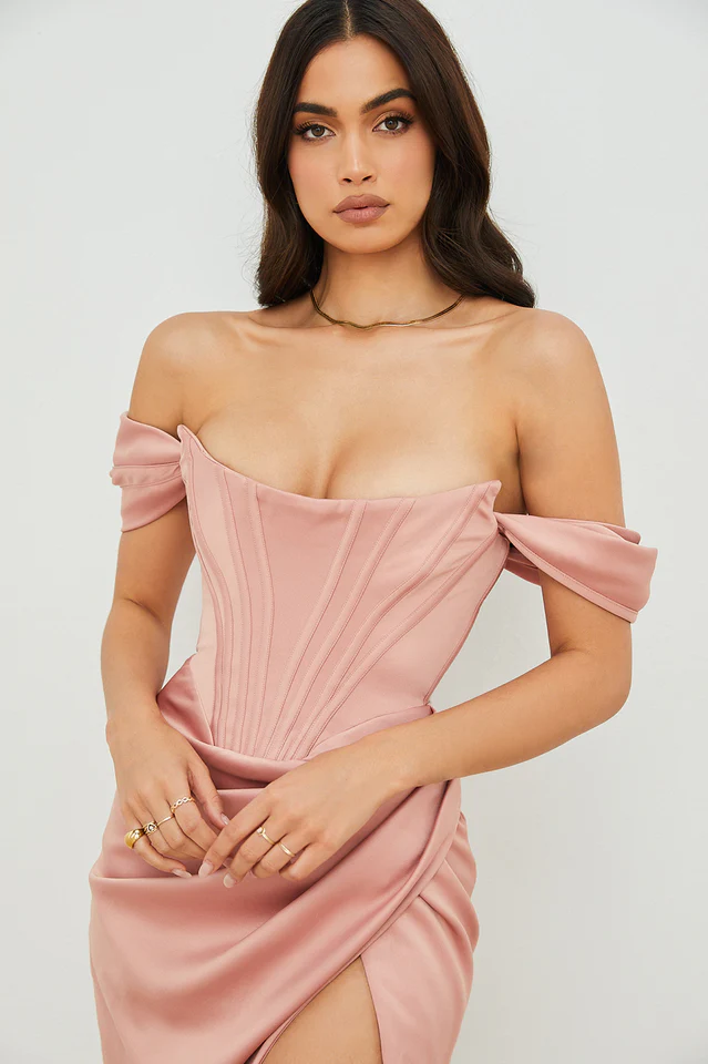Satin Off Shoulder Dress - Image 26