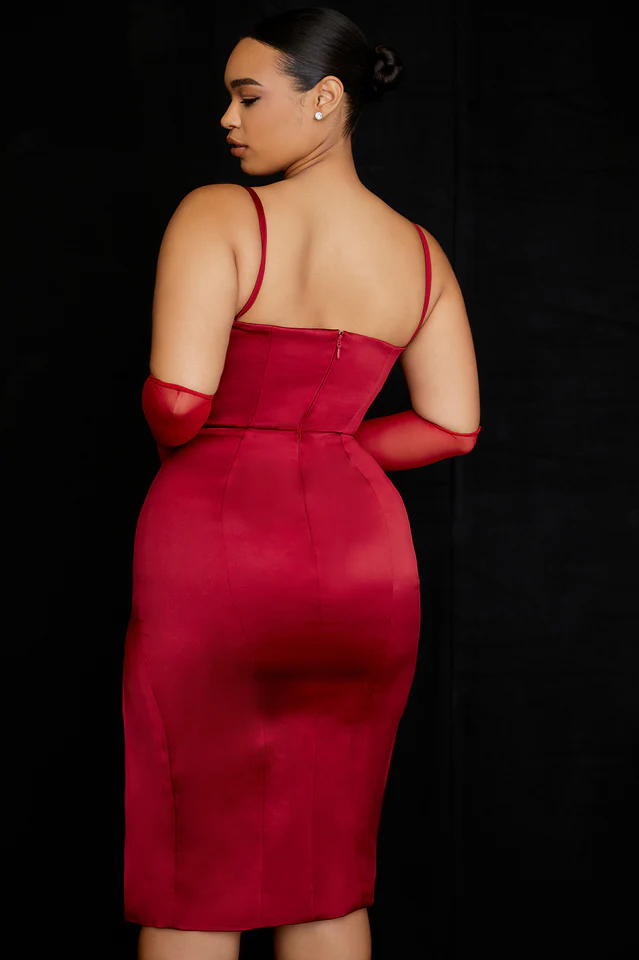 Satin Pleated Corset Midi Dress - Image 44