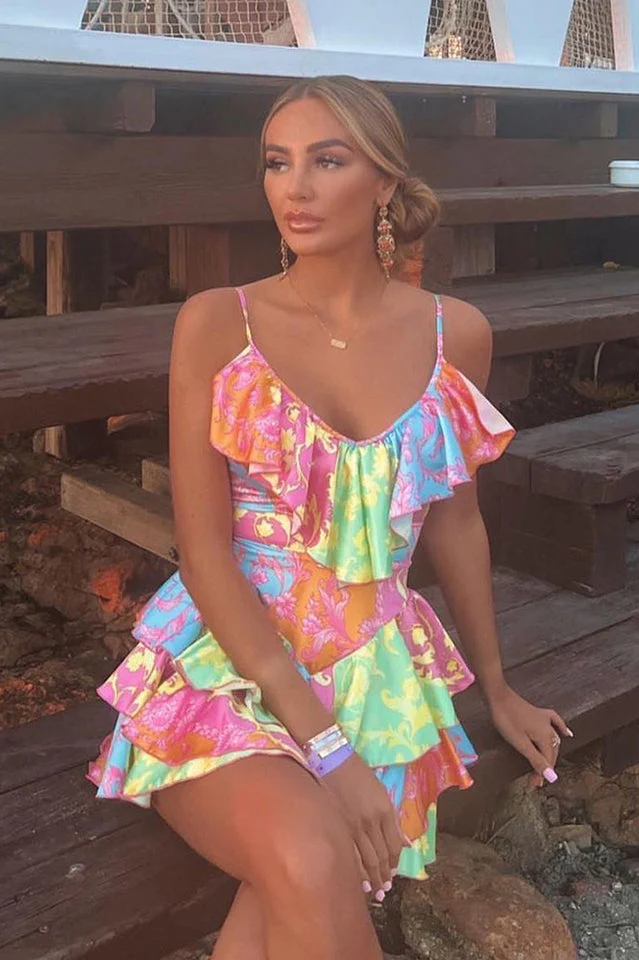 Satin Ruffle V Neck Tiered MIni Sundress - Image 7