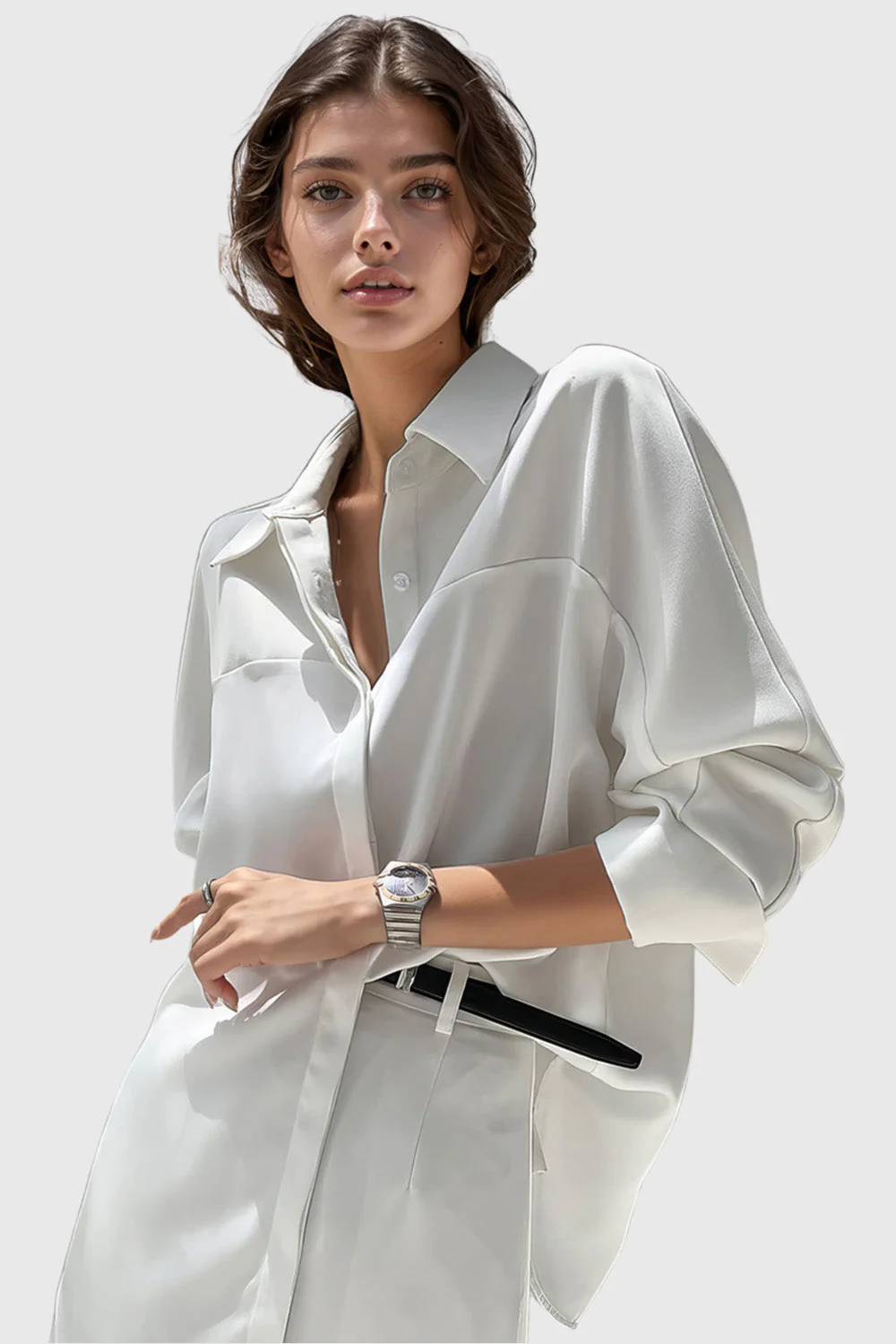 Satin Shirt - White - Image 3