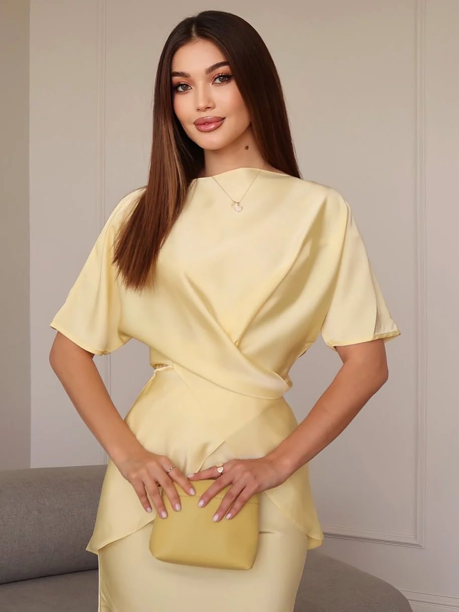 Satin Tie Back Solid Skirt Set - Image 5