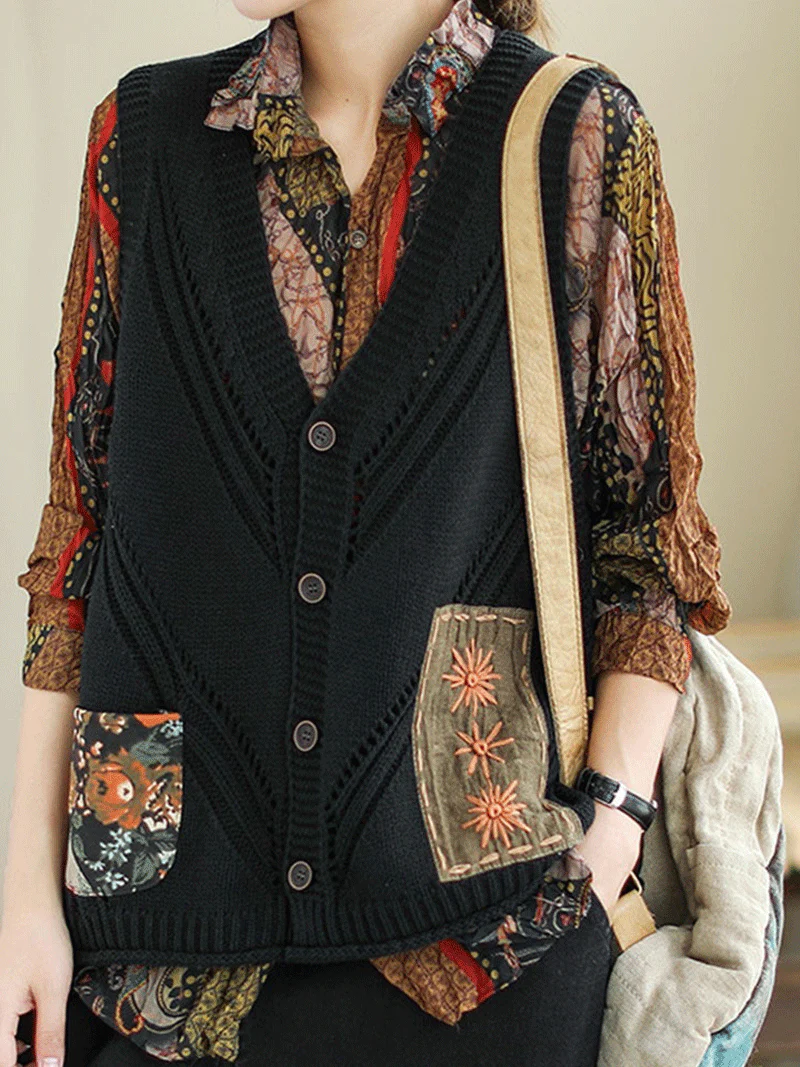 Saturday Night Patch Cotton Knitted Vest Women Sweater Cardigan - Image 2