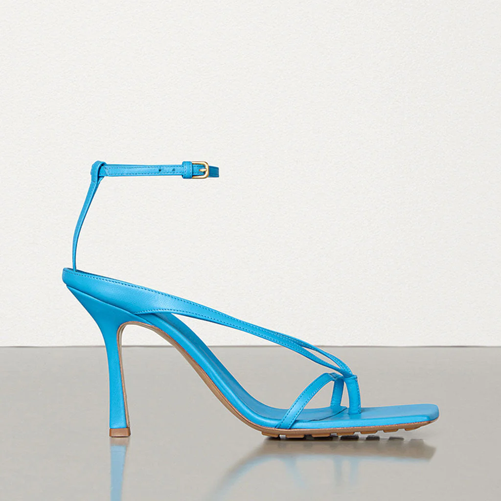 Seductive Thong Strap Faux Leather Square Toe Stiletto Sandals - Sky Blue - Image 2