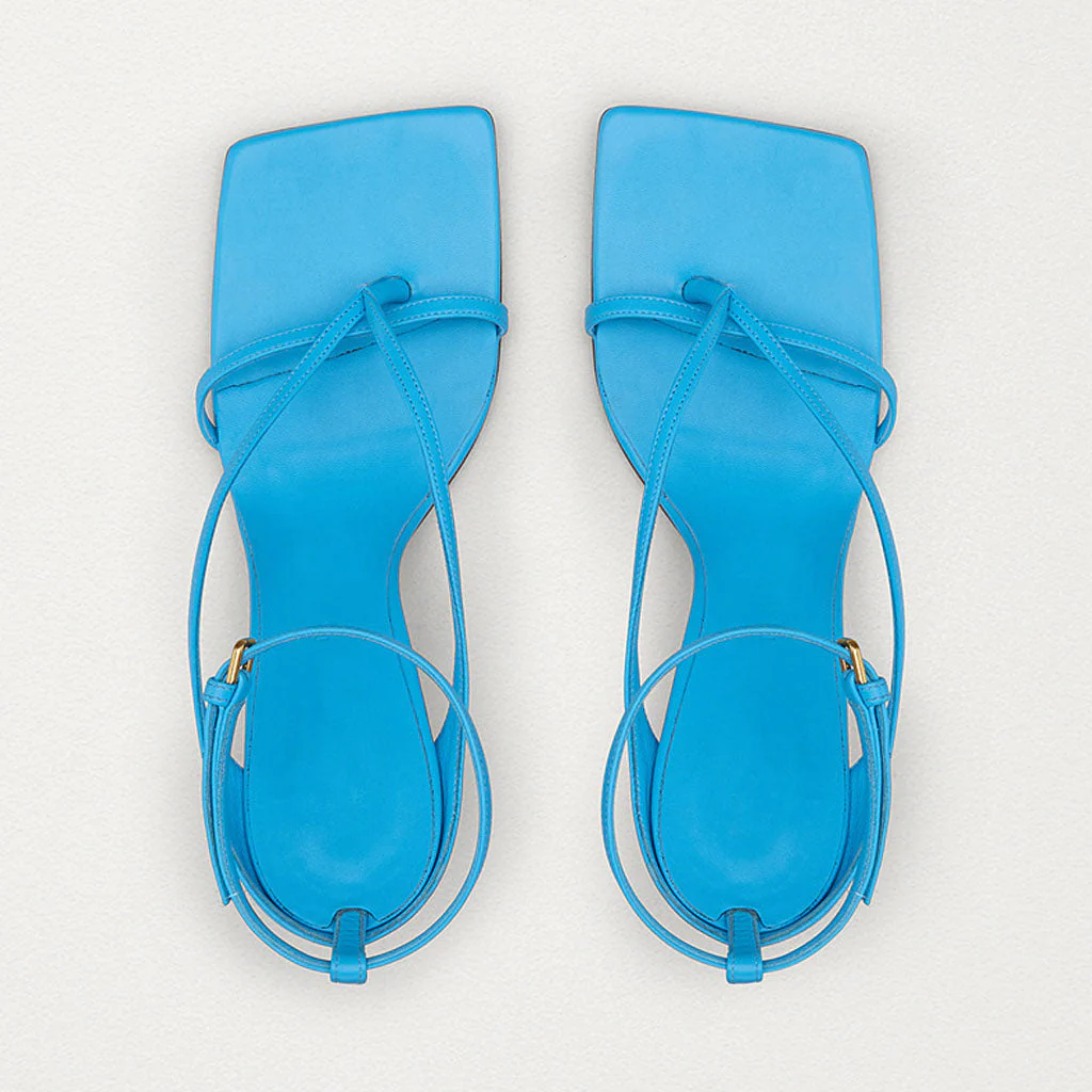 Seductive Thong Strap Faux Leather Square Toe Stiletto Sandals - Sky Blue - Image 3