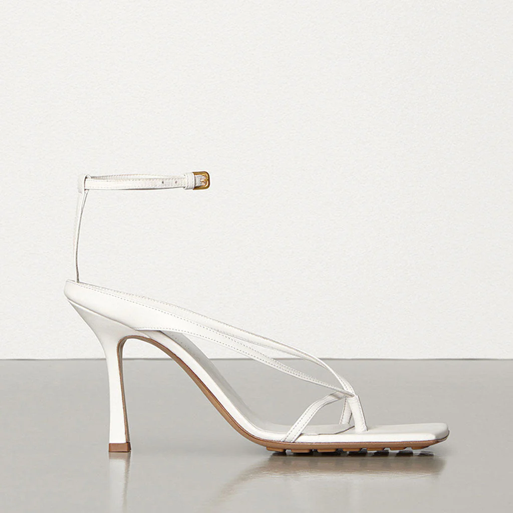 Seductive Thong Strap Faux Leather Square Toe Stiletto Sandals - White - Image 2