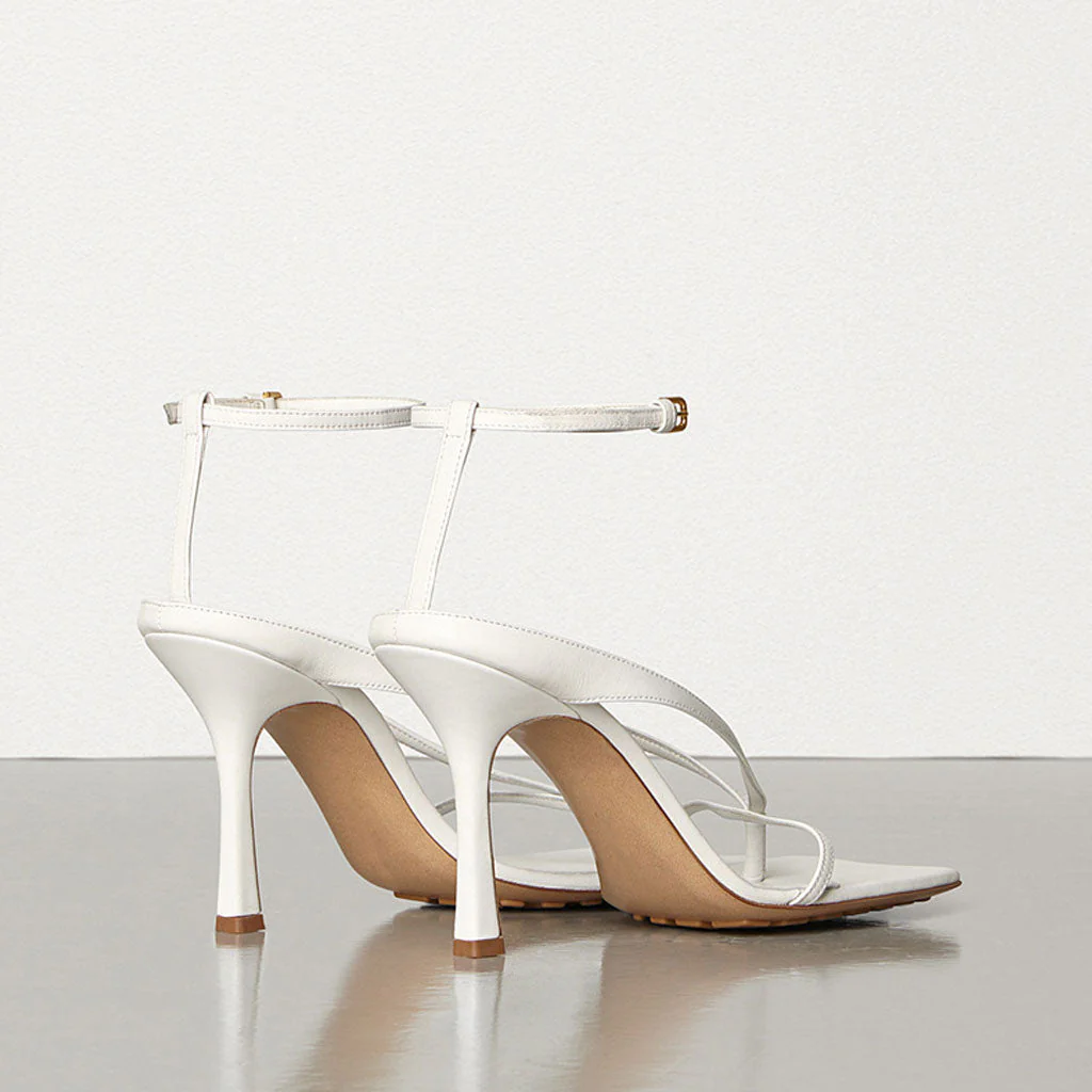 Seductive Thong Strap Faux Leather Square Toe Stiletto Sandals - White - Image 4