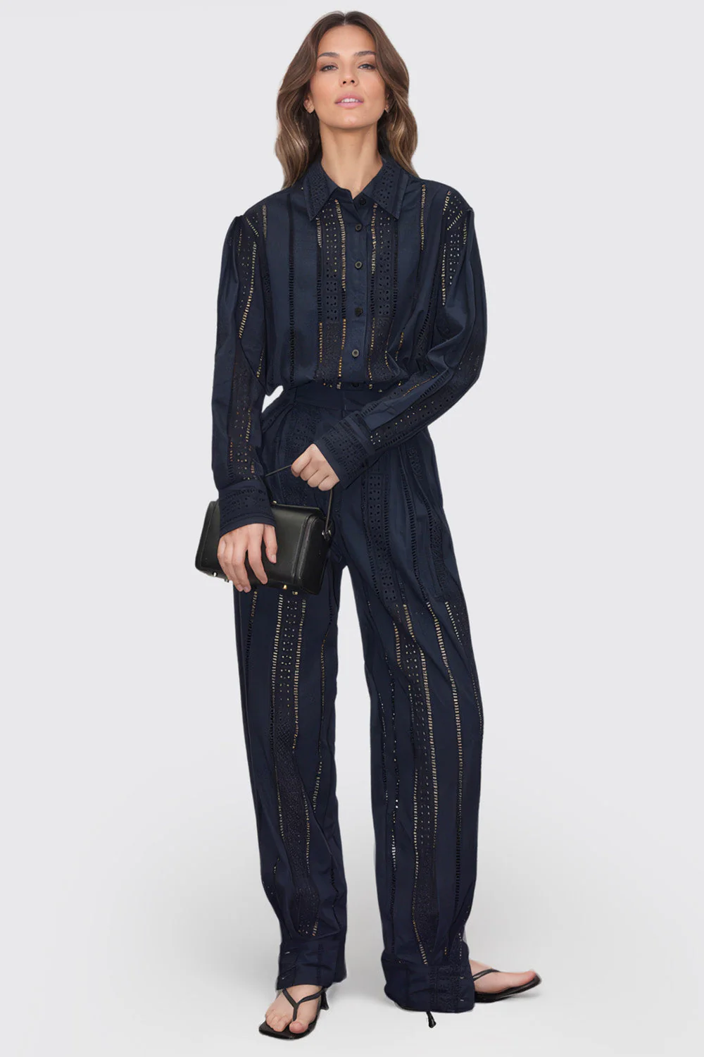 See-Through Long Sleeve Shirt - Navy Blue - Image 2