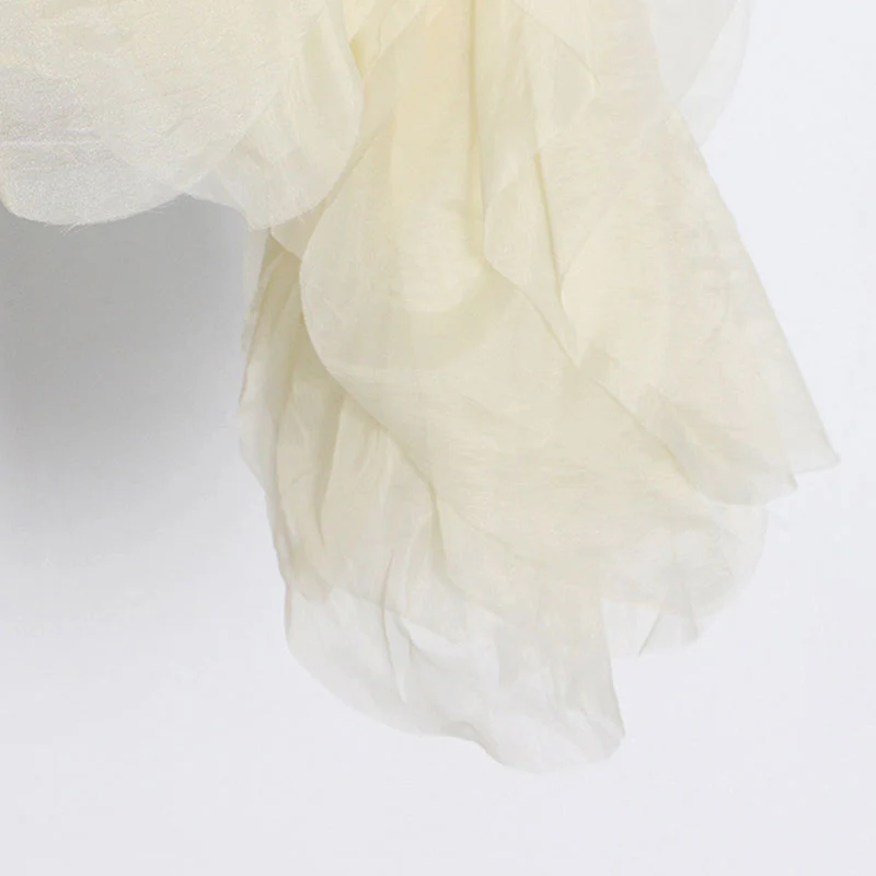Semi Sheer Chiffon Layered Ruffle Puff Sleeve Round Neck Cropped Blouse - Image 6