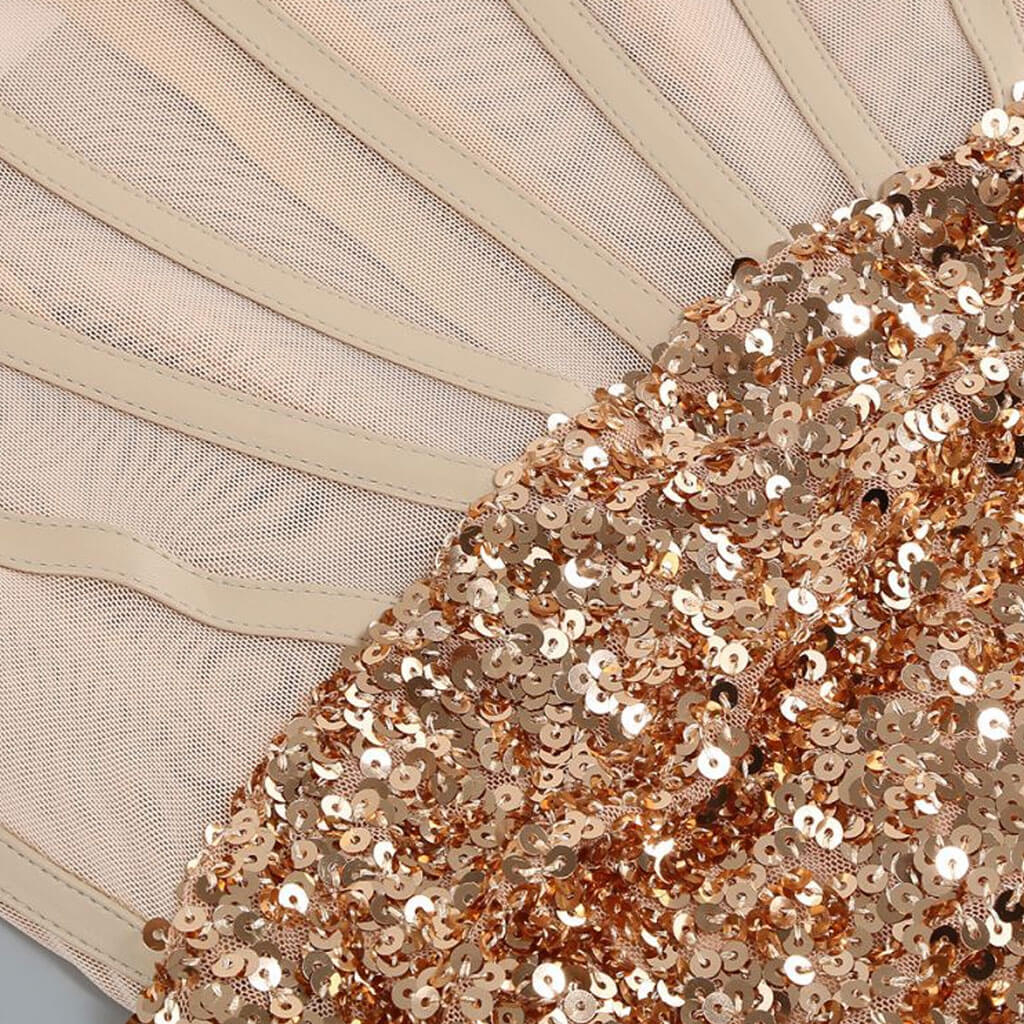 Semi Sheer Sweetheart Ruched Sequin Split Bodycon Corset Midi Cocktail Dress - Image 5