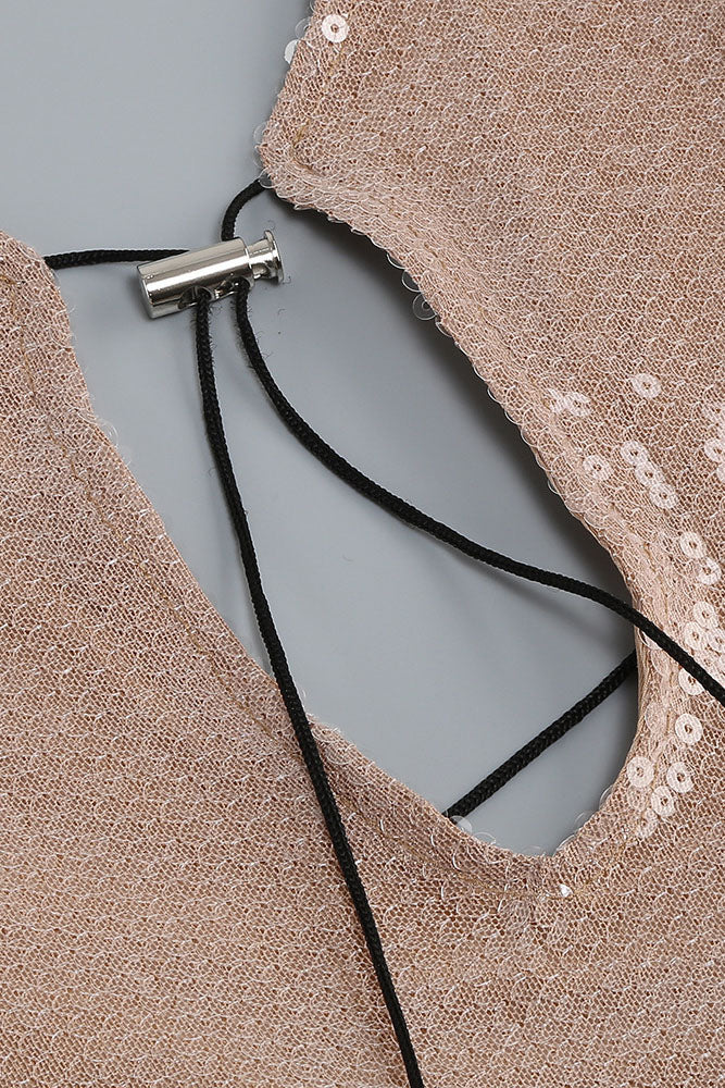 Sequin Dress with V Neckline - Brown - Image 3
