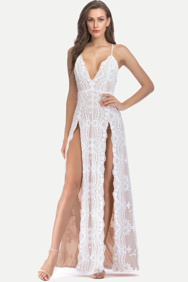 Sequin Slit Glitter Maxi Evening Party Dress - Image 5