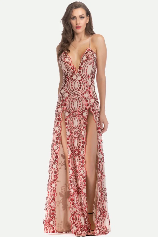 Sequin Slit Glitter Maxi Evening Party Dress - Image 7
