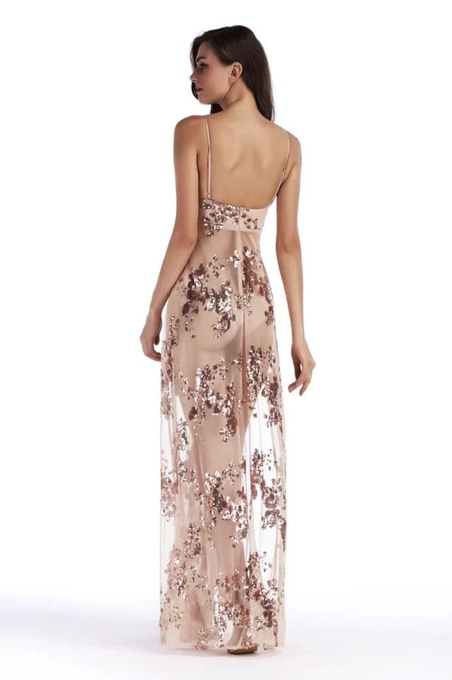 Sequined Sling Backless Split Dress - Image 2