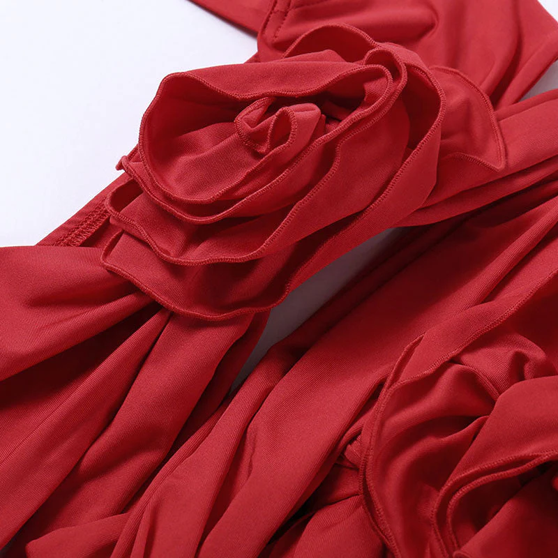 Sexy 3D Rosette Applique Wrap Crop Bodycon Ruched Skirt Matching Set - Image 5