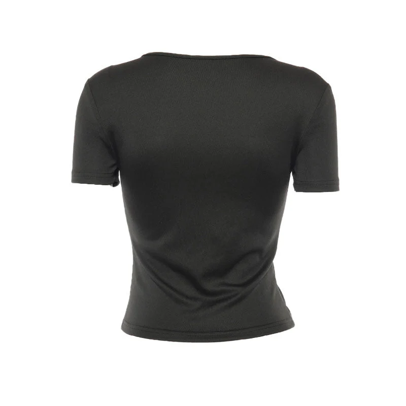 Balconette Bustier Short Sleeve Lace Up Crop Blouse - Black - Image 4