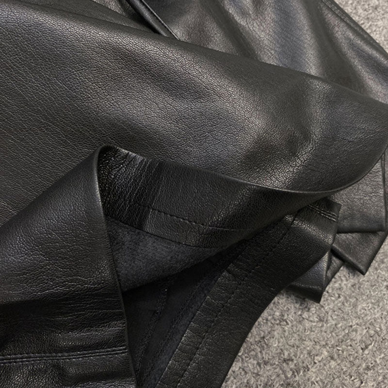 Sexy Drawstring Ruched Side Slit Faux Leather Mini Bodycon Skirt - Black - Image 4