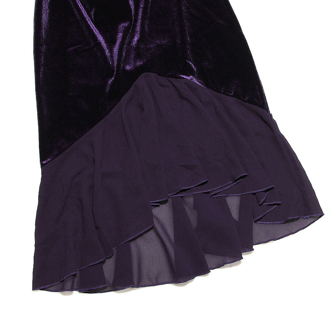 High Low Mesh Panel Ruffle Hem Long Sleeve Velvet Mini Dress - Purple - Image 4