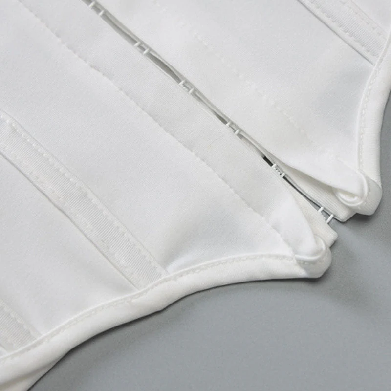 Hook And Eye Detail Curved Hem Lace Up Backless Halter Crop Top - White - Image 3