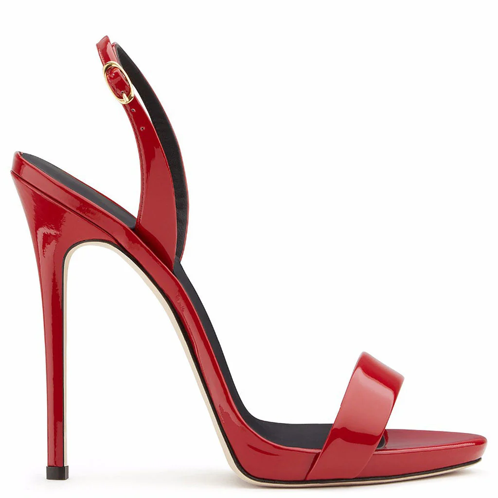 Sexy Patent Leather Round Toe Stiletto Halter SlingBack Sandals - Red - Image 2