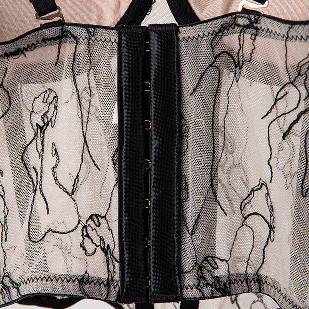 Sexy Portrait Embroidered Sweetheart Suspender Strap Mesh Cropped Corset Top - Image 4
