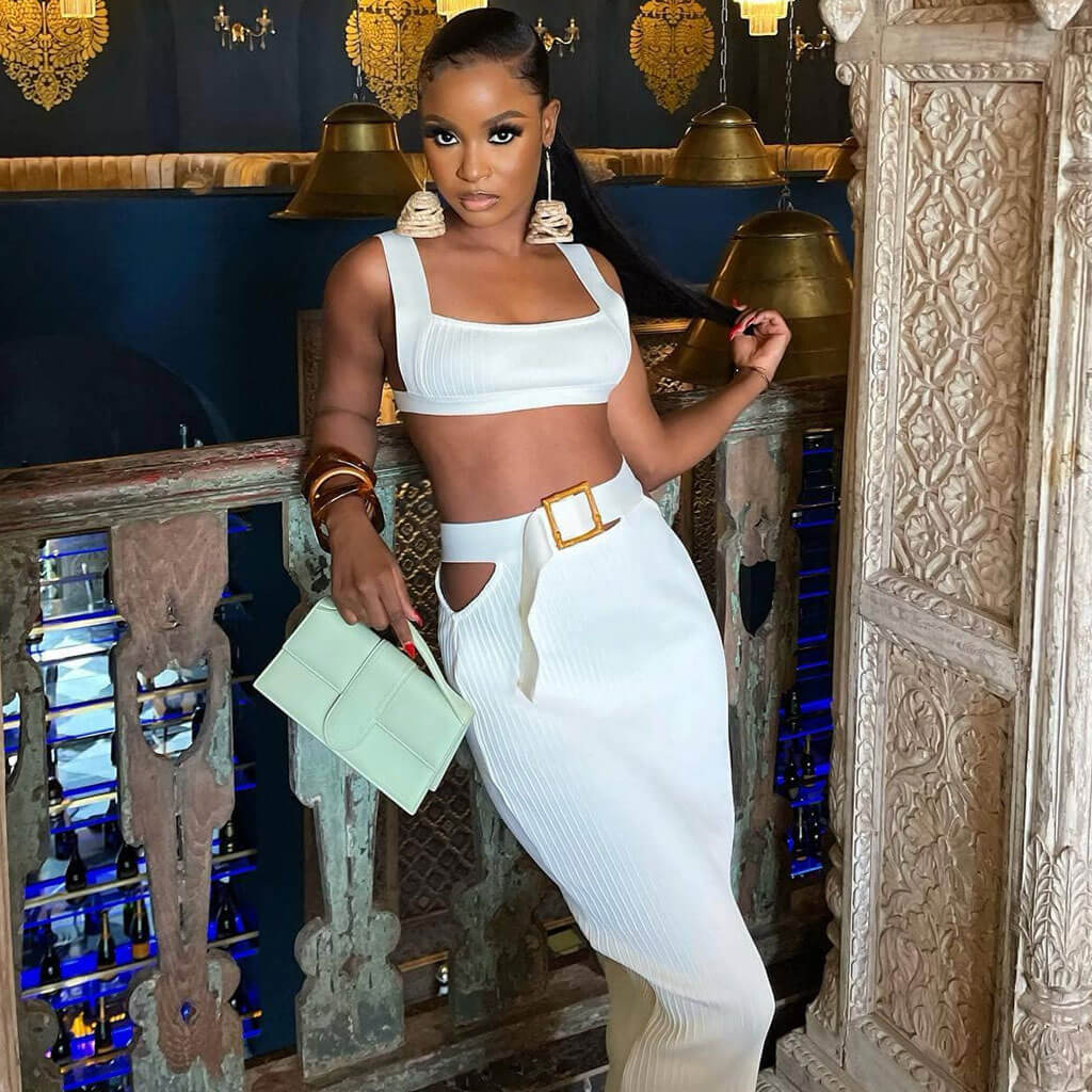 Sexy Rib Knit Crop Tank Top CutOut Belted High Waist Bandage Skirt Matching Set - Image 2
