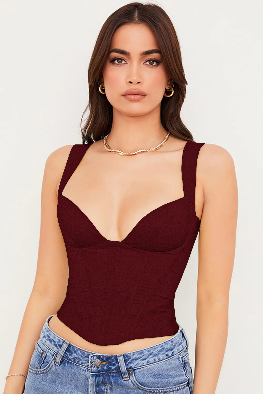 Satin Tie Strap Sweetheart Cropped Corset Tank Top - White - Image 6