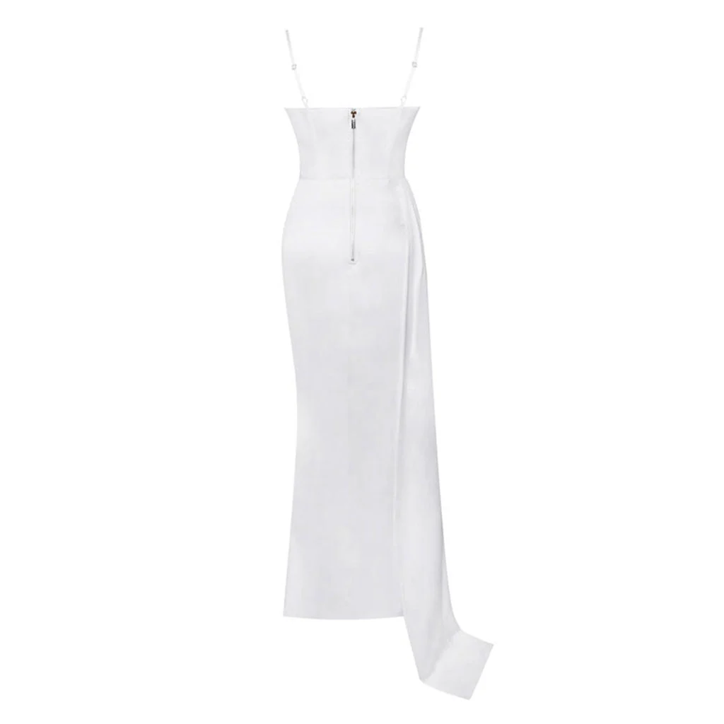 Sexy Sequin Pleated Sweetheart Corset Draped Side Slit Maxi Satin Dress - Image 2
