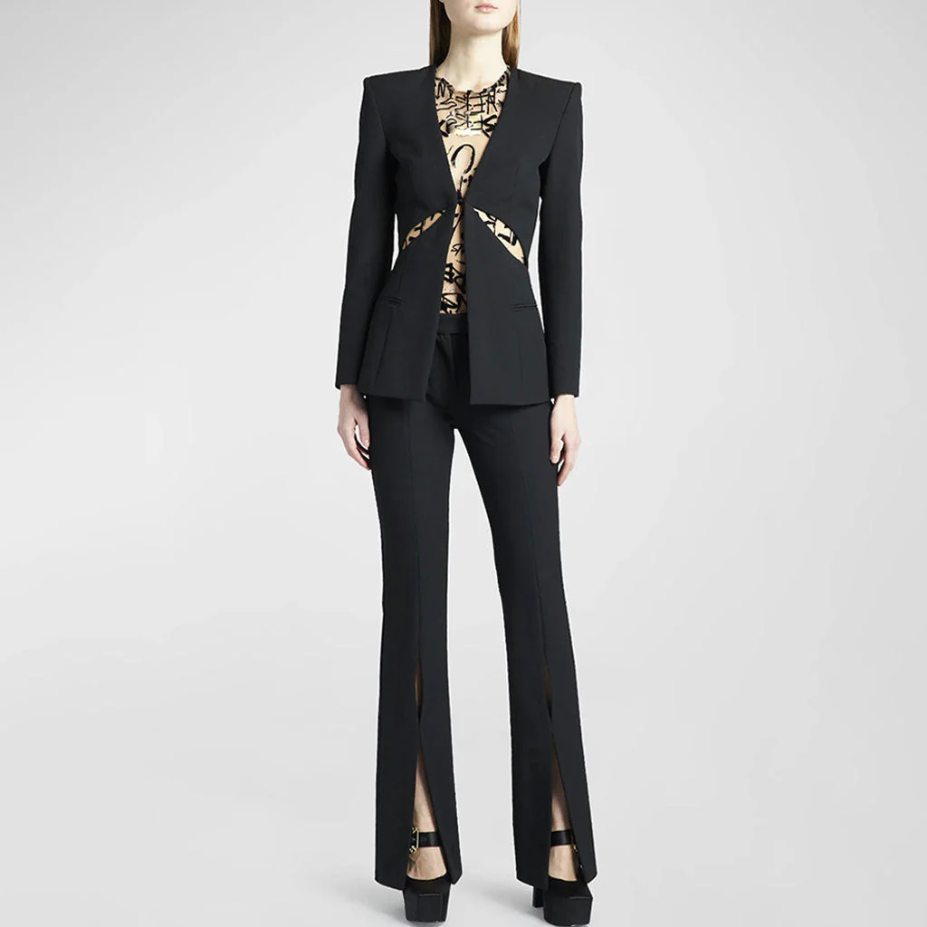 Sexy Split Leg Single Breasted Long Sleeve Tailored CutOut Blazer Matching Set - Image 3