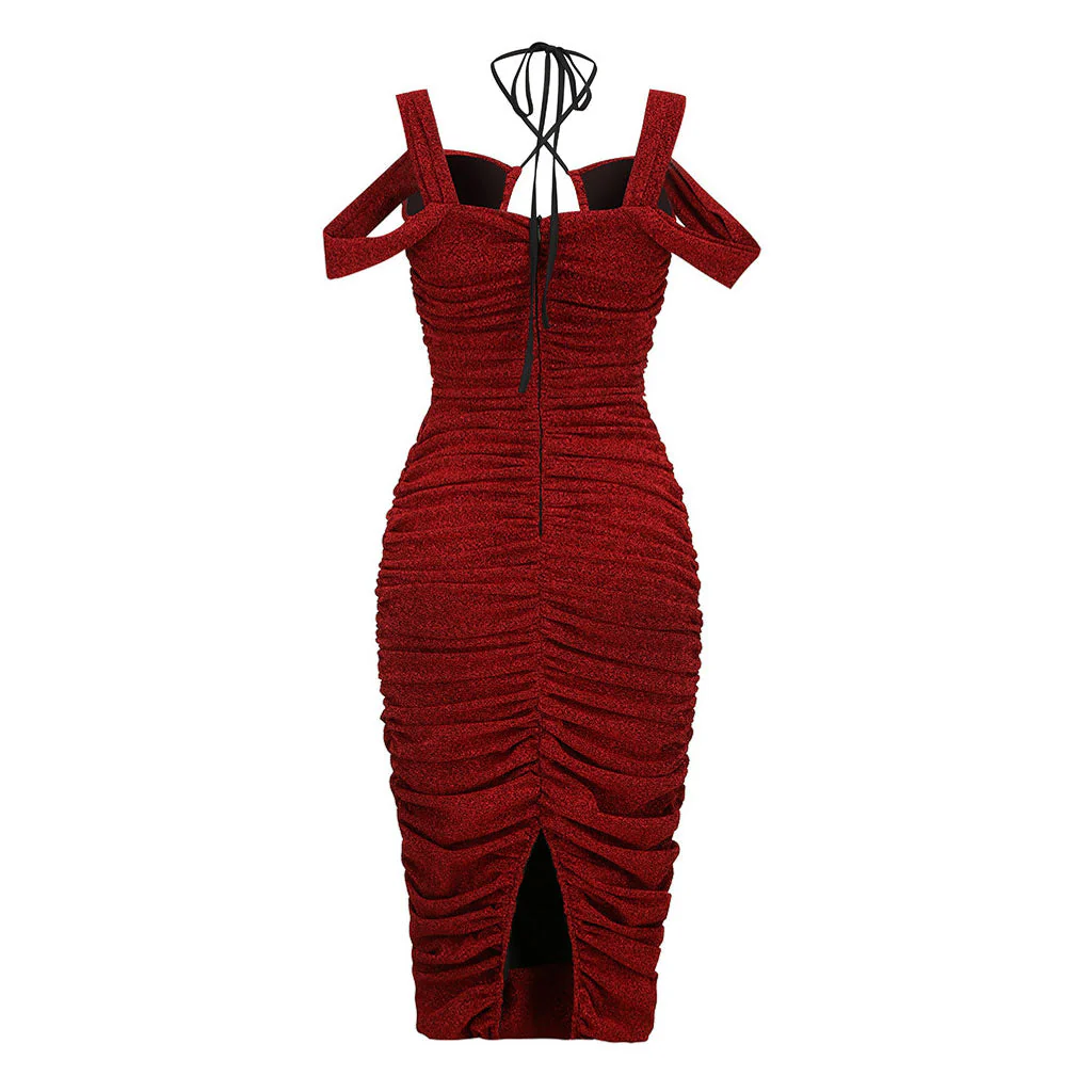 Sexy Strappy Plunging Neck CutOut Back Slit Ruched Bodycon Mini Dress - Image 2