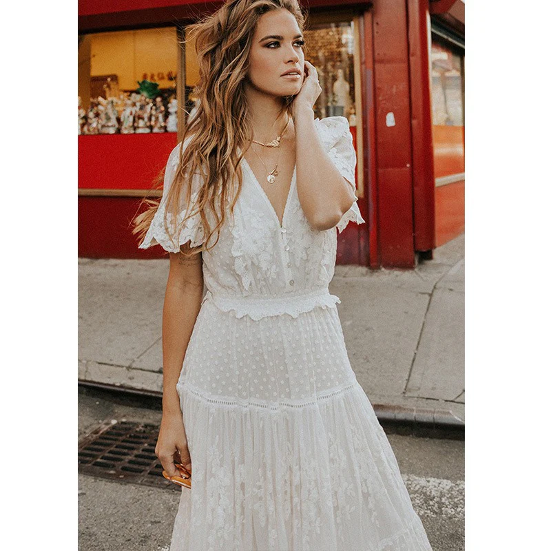 Seychelles Smocked Tiered Maxi Dress - Cream - Image 2