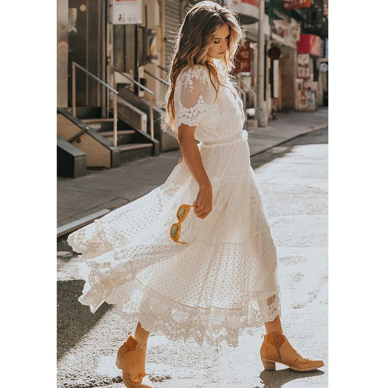 Seychelles Smocked Tiered Maxi Dress - Cream - Image 3