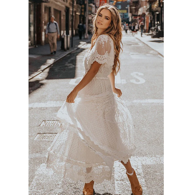 Seychelles Smocked Tiered Maxi Dress - Cream - Image 4