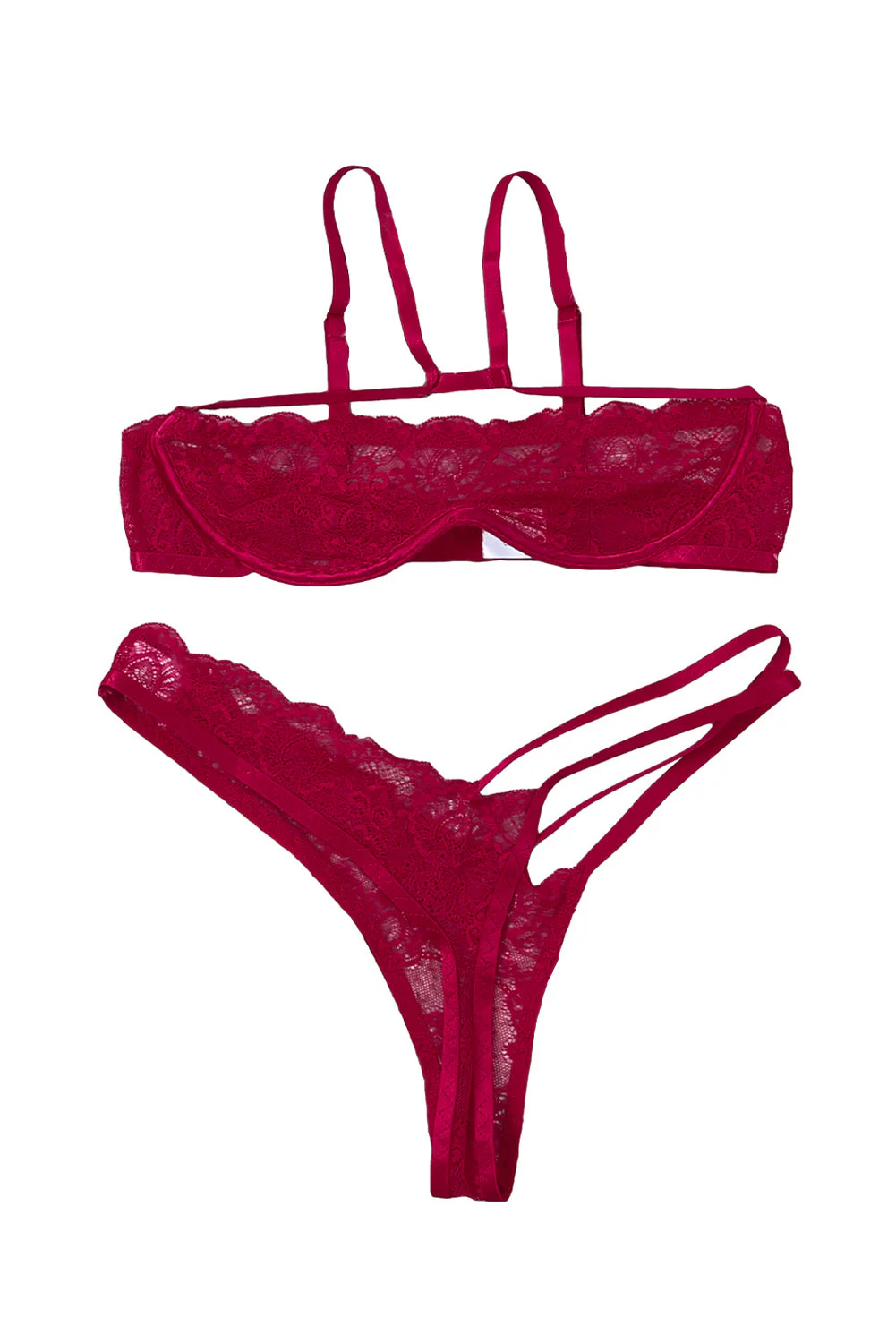 Sheer Lace Asymmetric Strappy 2Pcs Lingerie Set - Image 32