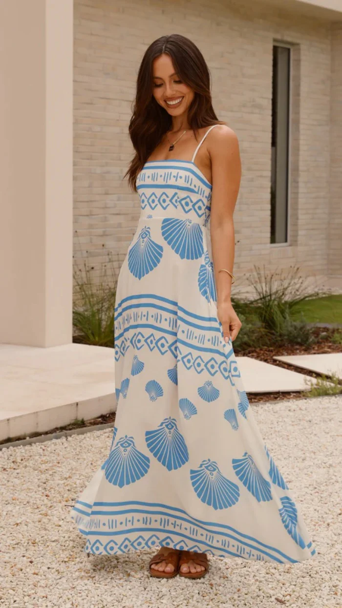 Shell Print High Waist Slip-On Midi Dress - Image 5