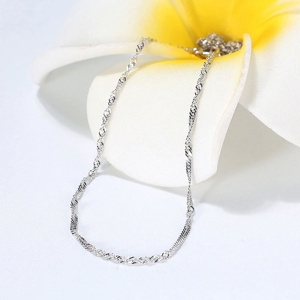 Shimmer Sterling Silver 1.5MM Twisted Singapore Chain NeckLace - Image 5